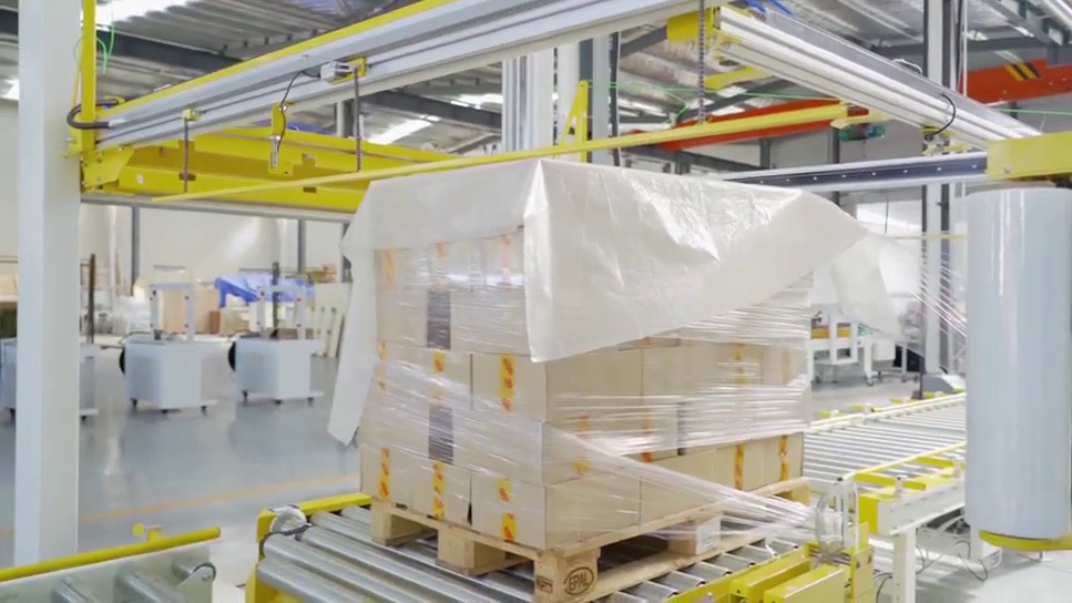Video: Completed wrapped pallet being released